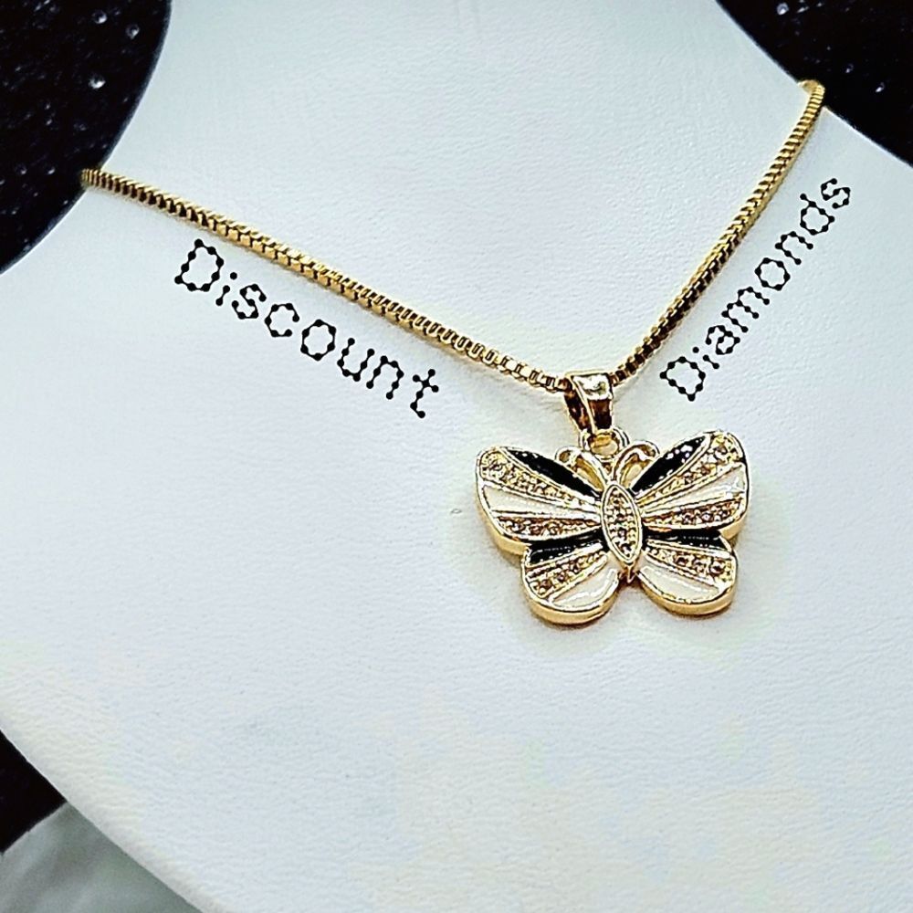 Choker / Necklace 18K Bright Yellow Gold Enamel Butterfly on Titanium